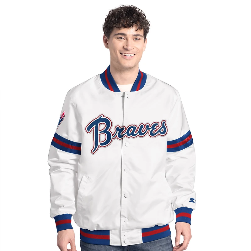 Veste universitaire blanche Starter Cooperstown Scout pour homme des Braves d'Atlanta