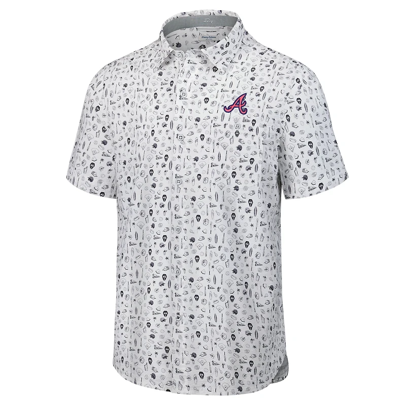 Men's Tommy Bahama Gray Atlanta Braves Nova Wave Riptide Rally Camp Button-Up Short Sleeve Shirt