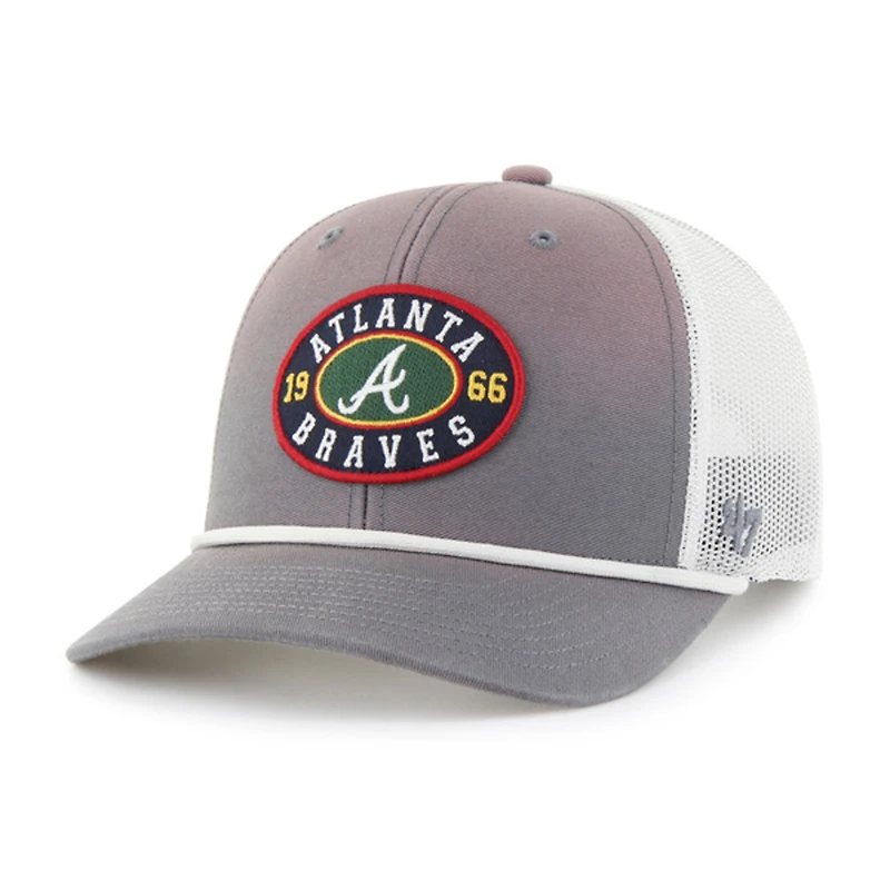 Men's '47 Gray/White Atlanta Braves Tide Sweep Rope Trucker Adjustable Hat