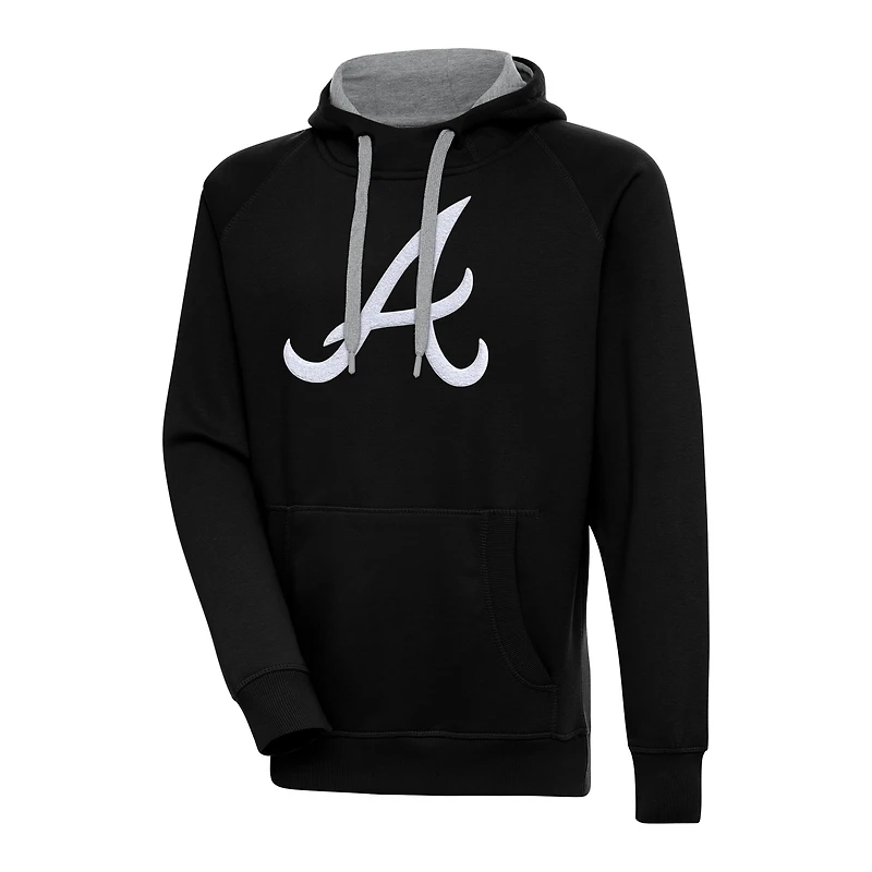 Men's Antigua  Black Atlanta Braves Victory Chenille Pullover Hoodie
