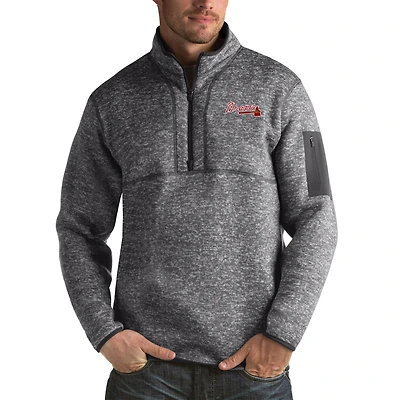 Men's Antigua Heather Charcoal Atlanta Braves Fortune Big & Tall Quarter-Zip Pullover Jacket