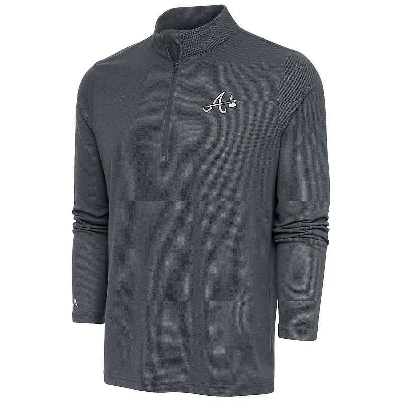 Men's Antigua Heather Charcoal Atlanta Braves Metallic Epic Quarter-Zip Pullover Top