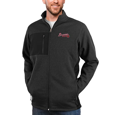 Veste zippée intégrale Atlanta Braves Course noire chinée Antigua pour homme