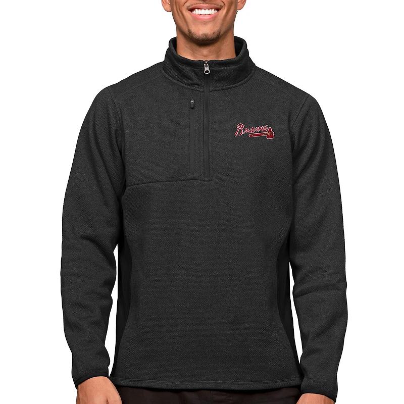Haut à enfiler glissière quart de tour noir chiné Antigua Atlanta Braves pour homme