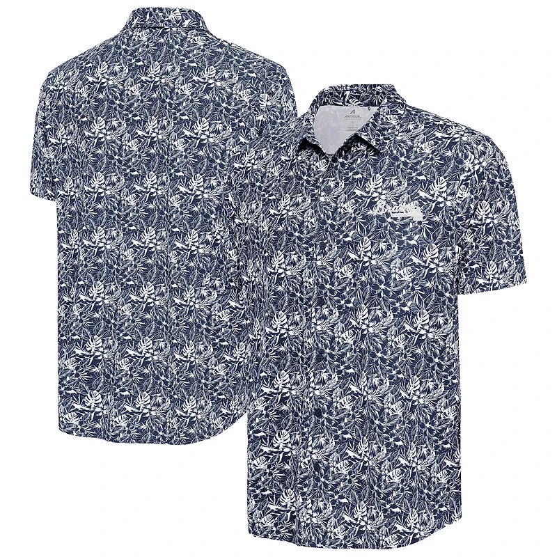Chemise boutonnée bleu marine Antigua pour homme des Atlanta Braves Resort