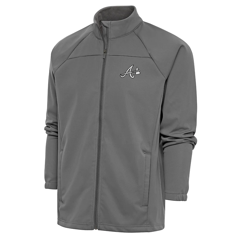 Men's Antigua Steel Atlanta Braves Metallic Links Full-Zip Golf Jacket