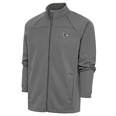 Veste de golf entièrement zippée à logo métallique Antigua Steel Atlanta Braves pour homme