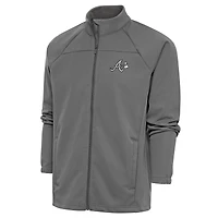Men's Antigua Steel Atlanta Braves Metallic Links Full-Zip Golf Jacket