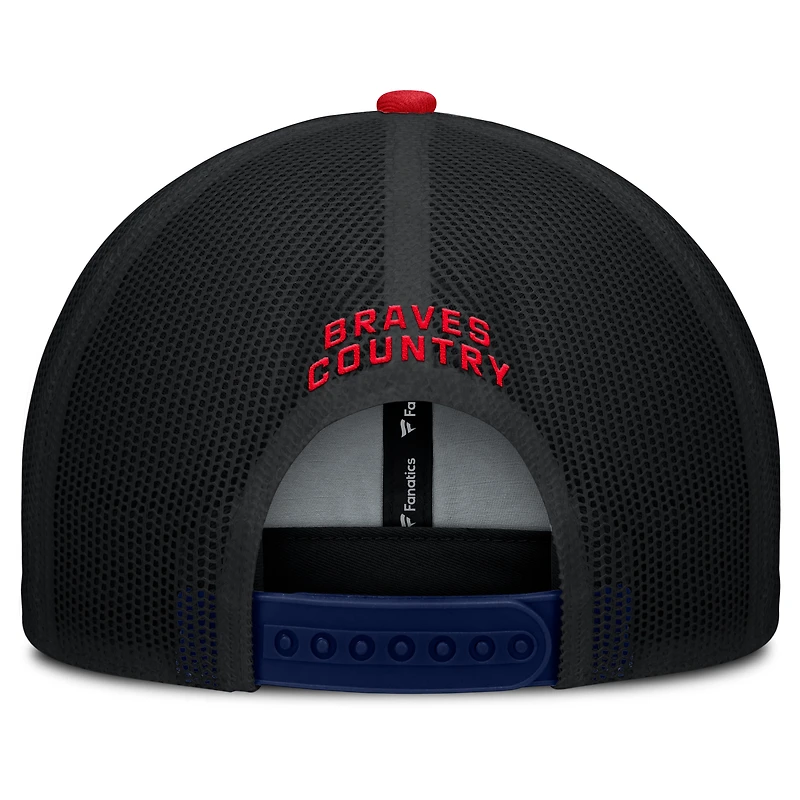 Casquette camionneur ajustable Atlanta Braves Fanatics bleu marine/rouge pour homme