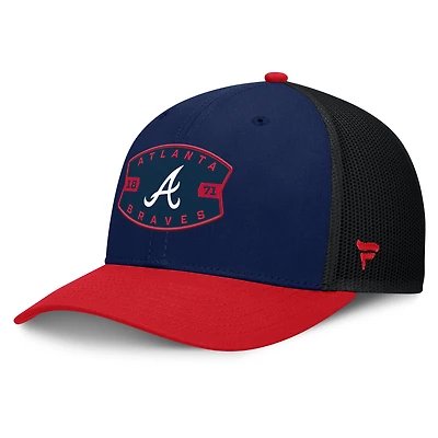Casquette camionneur ajustable Atlanta Braves Fanatics bleu marine/rouge pour homme