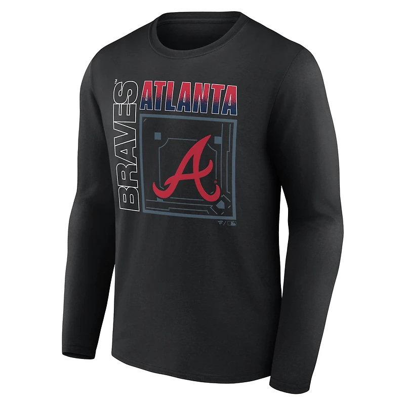T-shirt à manches longues noir pour homme Atlanta Braves Home Field Pop personnalisé avec nom et numéro