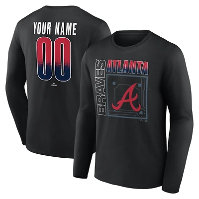 T-shirt à manches longues noir pour homme Atlanta Braves Home Field Pop personnalisé avec nom et numéro