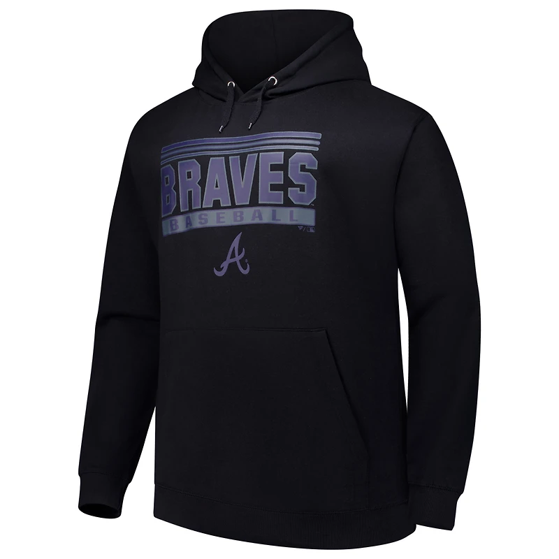 Men's  Black Atlanta Braves Stack Fleece Pullover Hoodie