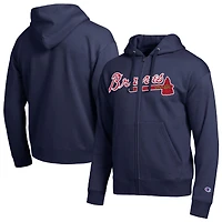 Men's Champion Atlanta Braves Navy All-Star Wordmark Full-Zip Hoodie