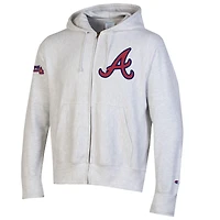 Men's Champion  Gray Atlanta Braves Reverse Weave Chenille Full-Zip Hoodie