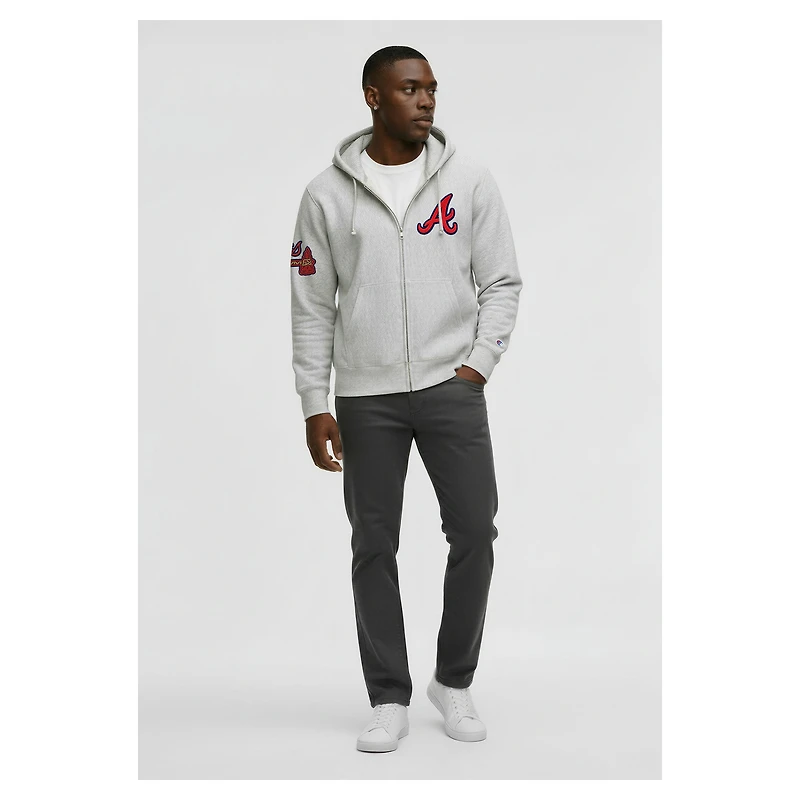 Men's Champion Gray Atlanta Braves Reverse Weave Chenille Full-Zip Hoodie
