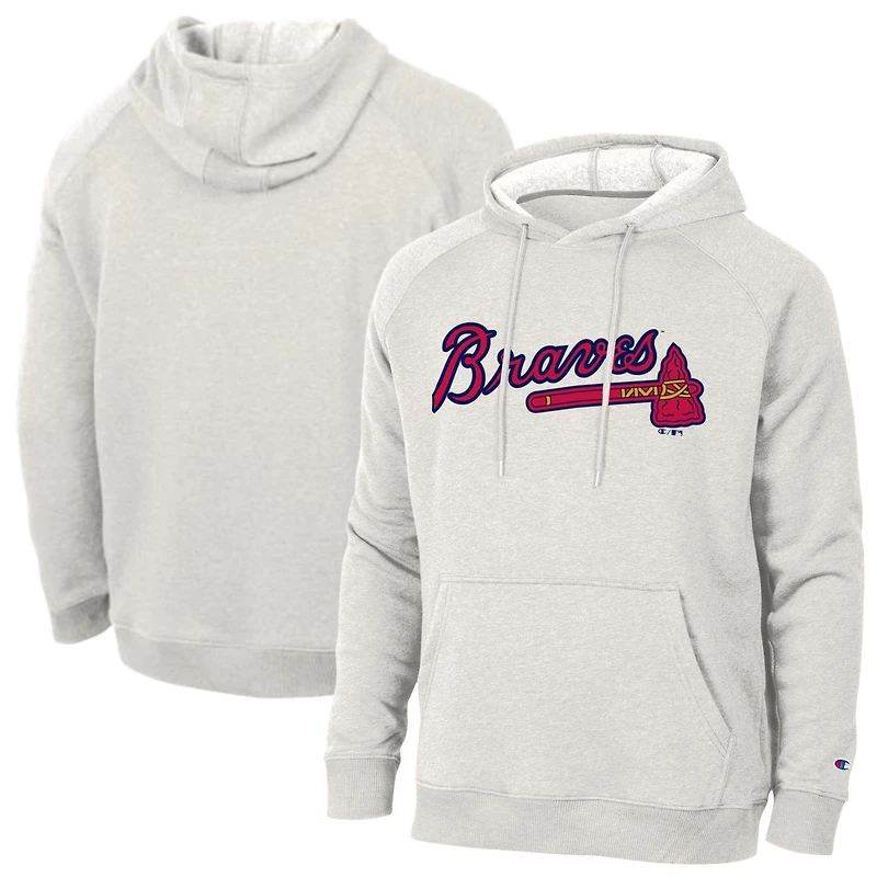 Men's Champion Heathered Core Ultra Light Grey Atlanta Braves Triumph Tri-Blend Raglan Hoodie