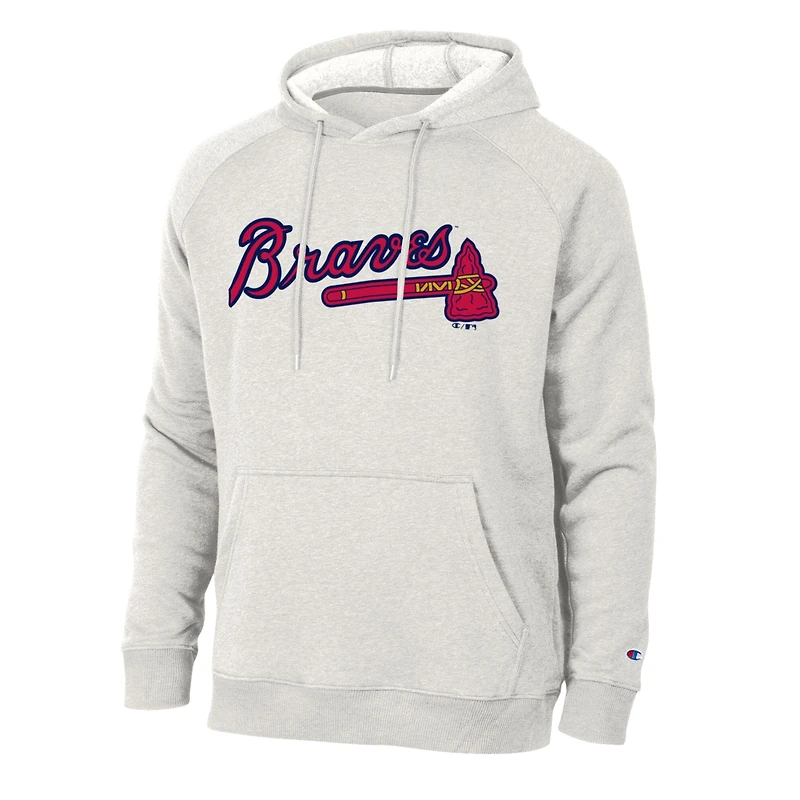 Sweat à capuche raglan Tri-Blend gris chiné ultra clair Champion pour homme, aux couleurs des Braves d'Atlanta.