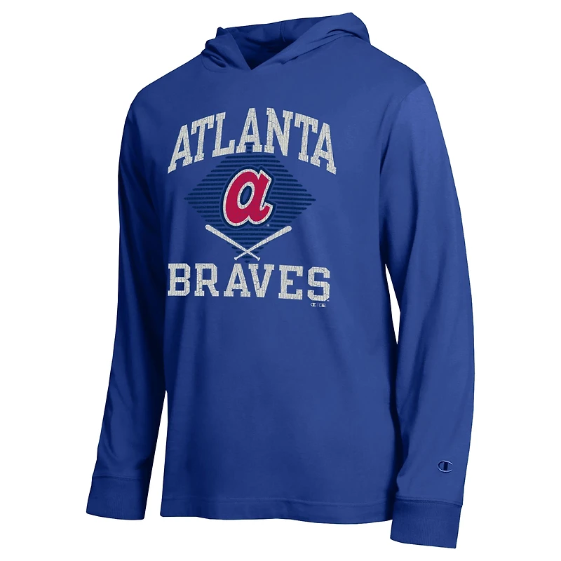 Men's Champion  Royal Atlanta Braves Cooperstown Hooded Long-Sleeve T-Shirt
