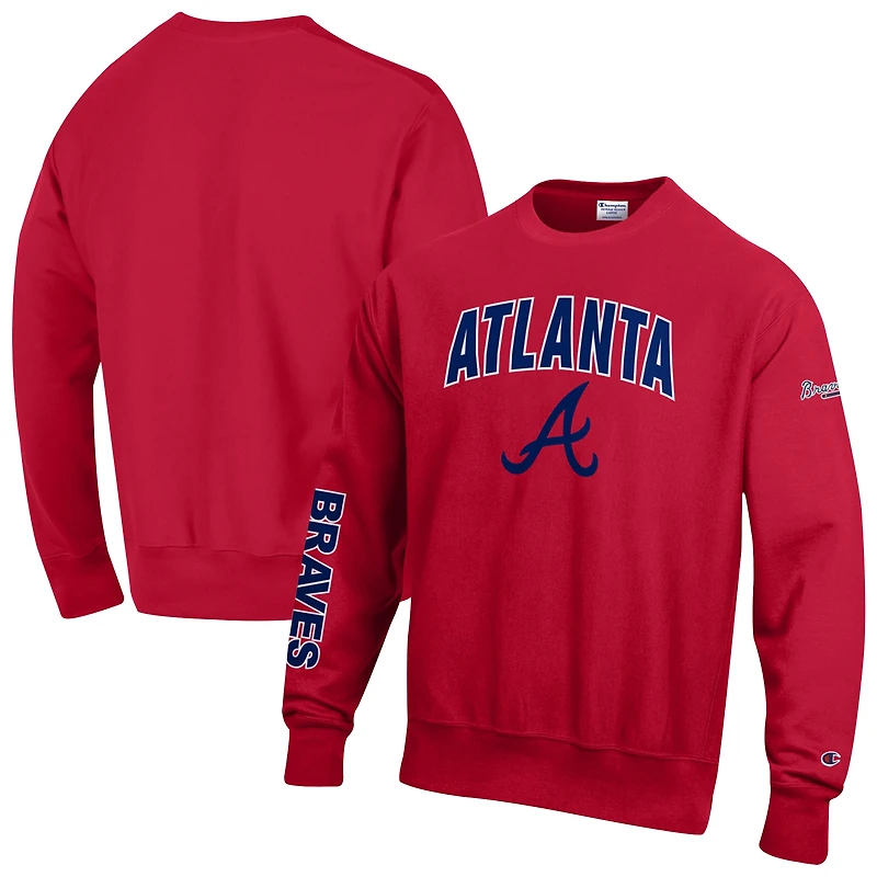 Sweat-shirt en chenille tissée inversée Champion Scarlet Atlanta Braves pour homme
