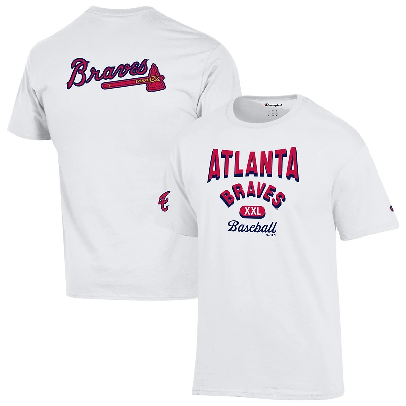 T-shirt blanc champion des Braves d'Atlanta pour homme, maillot 3 coups