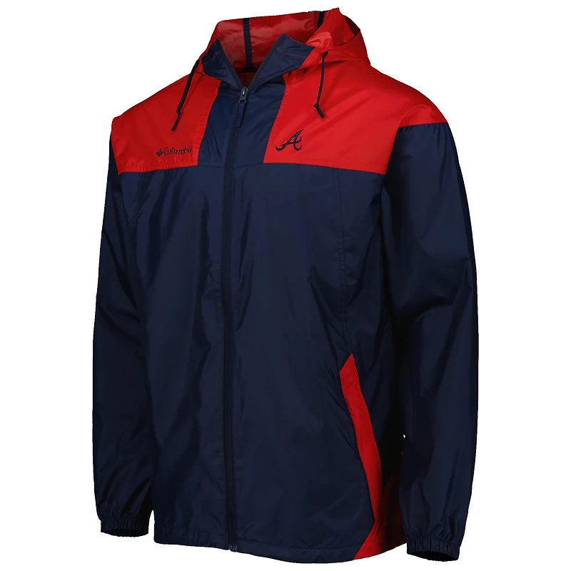 Men's Columbia Navy/Red Atlanta Braves Omni-Shade Flash Forward Challenger Full-Zip Windbreaker Jacket