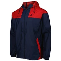 Men's Columbia Navy/Red Atlanta Braves Omni-Shade Flash Forward Challenger Full-Zip Windbreaker Jacket
