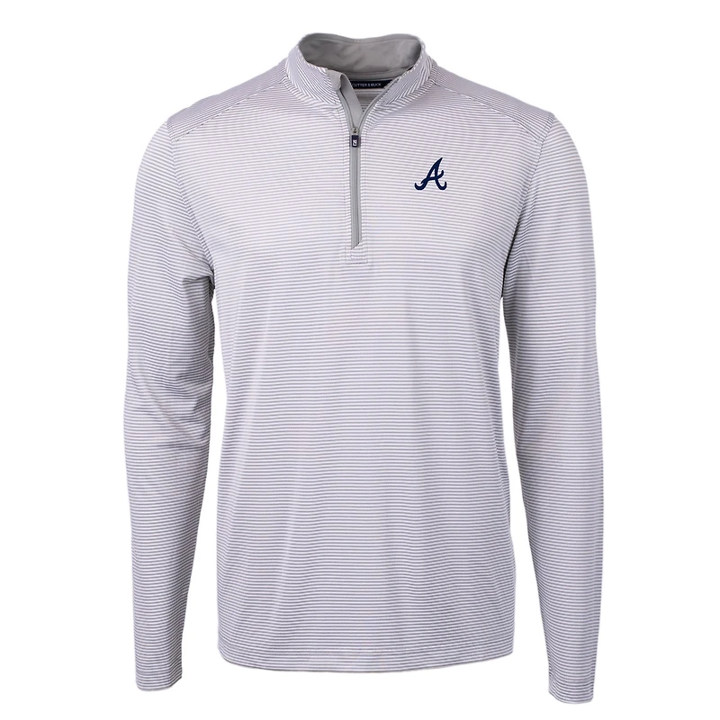 Men's Cutter & Buck Gray/White Atlanta Braves Virtue Eco Pique Micro Stripe Big Tall Recycled Quarter-Zip Pullover Top