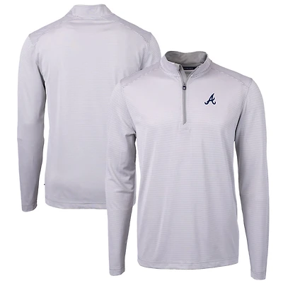 Men's Cutter & Buck Gray/White Atlanta Braves Virtue Eco Pique Micro Stripe Big Tall Recycled Quarter-Zip Pullover Top