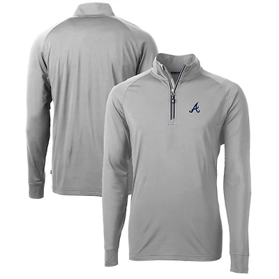Men's Cutter & Buck  Gray Atlanta Braves Adapt Eco Knit Stretch Recycled Quarter-Zip Pullover Top