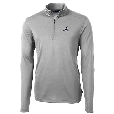 Veste à enfiler Virtue Eco Pique grise quart de zip pour homme des Braves d'Atlanta, coupe et taille grande, couleur