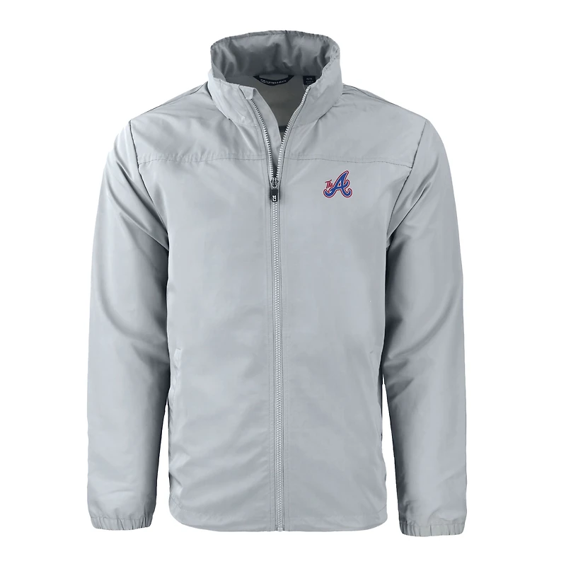 Veste zippée intégrale en tissu recyclé City Connect Charter pour homme, coupe-vent et buck, gris, des Braves d'Atlanta