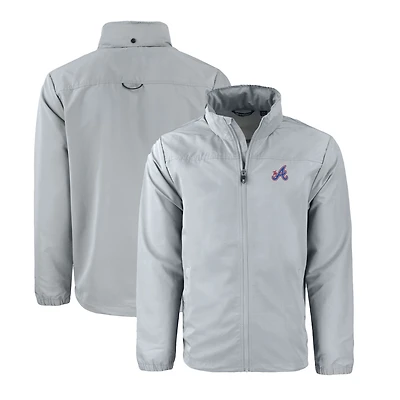 Veste zippée intégrale en tissu recyclé City Connect Charter pour homme, coupe-vent et buck, gris, des Braves d'Atlanta