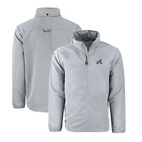 Veste zippée intégrale en tissu recyclé City Connect Charter pour homme, coupe-vent et buck, gris, des Braves d'Atlanta