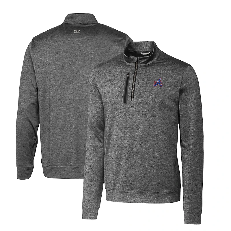 Pull-over gris chiné à fermeture éclair quart de tour pour homme, modèle Cutter & Buck, Atlanta Braves City Connect, grande taille