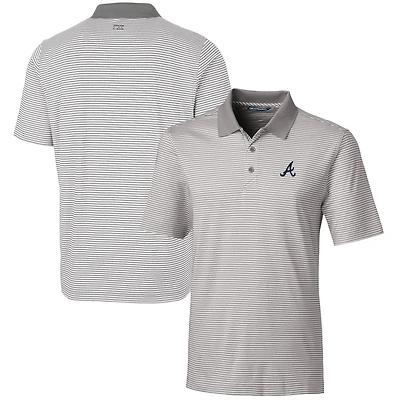 Men's Cutter & Buck  Gray Atlanta Braves Forge Tonal Stripe Stretch Polo