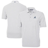 Men's Cutter & Buck Gray Atlanta Braves Virtue Eco Pique Stripe Recycled Polo