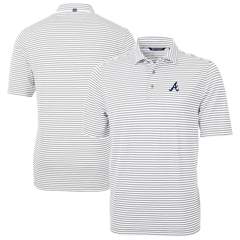 Polo recyclé à rayures écologiques Virtue des Braves d'Atlanta pour homme, gris Cutter & Buck