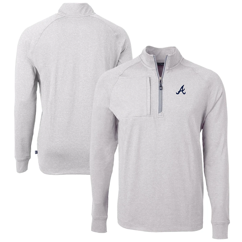 Men's Cutter & Buck Heather Gray Atlanta Braves Adapt Eco Knit Stretch Recycled Quarter-Zip Pullover Top