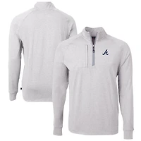 Men's Cutter & Buck Heather Gray Atlanta Braves Adapt Eco Knit Stretch Recycled Quarter-Zip Pullover Top
