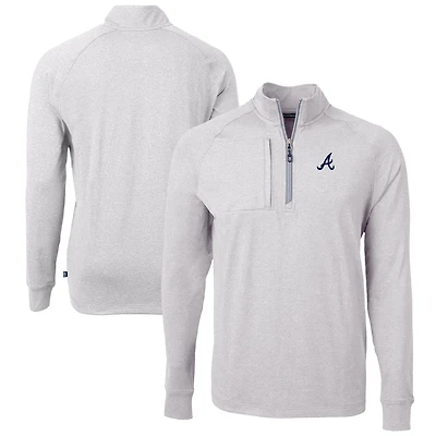 Men's Cutter & Buck Heather Gray Atlanta Braves Adapt Eco Knit Stretch Recycled Quarter-Zip Pullover Top