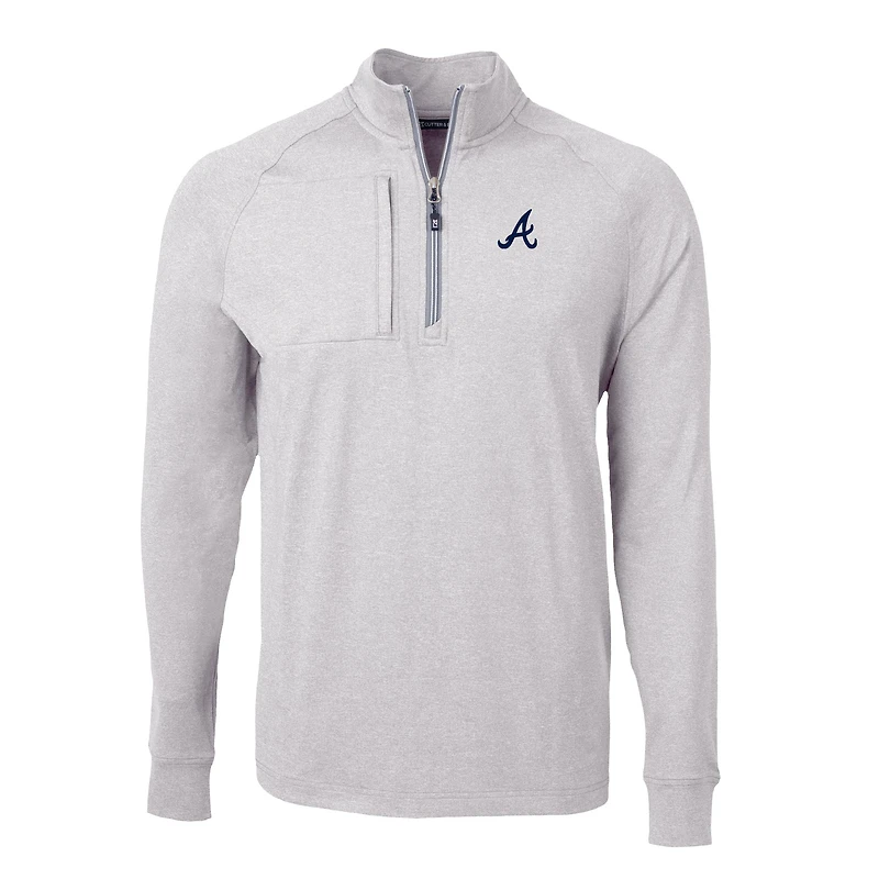 Pull-over zippé quart de tour en tricot extensible recyclé Adapt Eco Knit pour homme, gris chiné, des Braves d'Atlanta, taille grande et