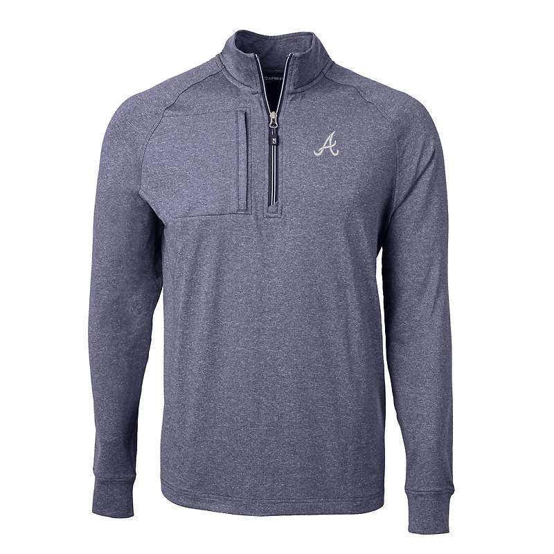 Pull-over zippé quart de tour en tricot extensible recyclé Adapt Eco Knit pour homme, bleu marine chiné, des Atlanta Braves, grandes tailles