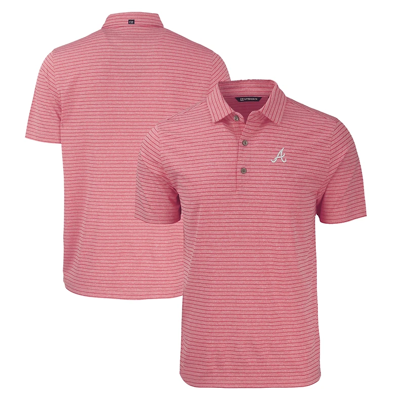 Men's Cutter & Buck Heather Red Atlanta Braves Forge Eco Heathered Stripe Stretch Recycled Polo