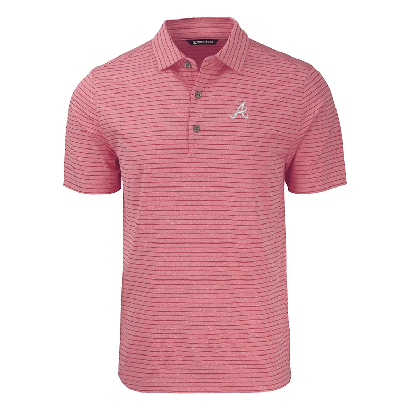 Men's Cutter & Buck Heather Red Atlanta Braves Forge Eco Heathered Stripe Stretch Recycled Polo