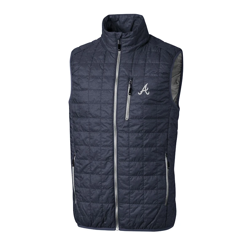 Gilet doudoune entièrement zippé Rainier pour homme, bleu marine chiné, des Braves d'Atlanta, de grande taille, Cutter & Buck