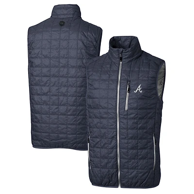 Gilet doudoune entièrement zippé Rainier pour homme, bleu marine chiné, des Braves d'Atlanta, de grande taille, Cutter & Buck