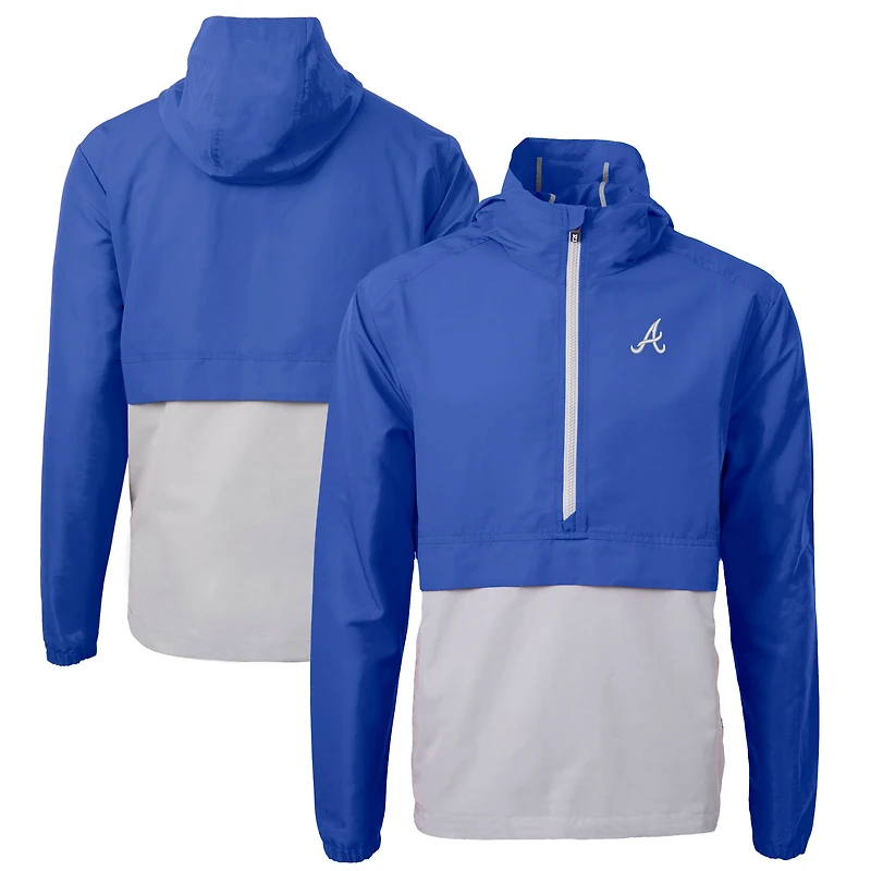 Anorak demi-zippé écologique recyclé Charter des Atlanta Braves pour homme, Cutter & Buck, bleu royal/gris