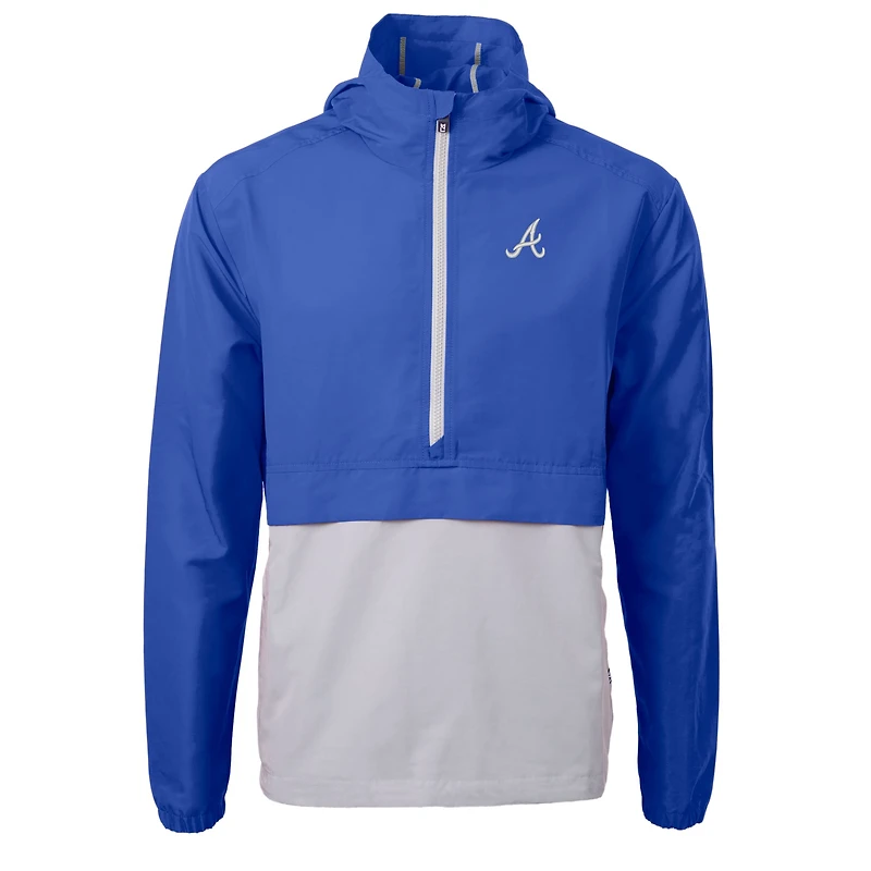 Men's Cutter & Buck Royal/Gray Atlanta Braves Charter Eco Recycled Half-Zip Anorak Jacket