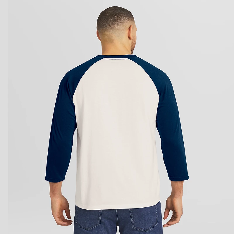 T-shirt raglan à manches 3/4 pour homme, collection Darius Rucker par Fanatics, crème/marine, Atlanta Braves Americana